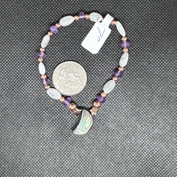 Abalone moon Amethyst rainbow moon stone bracelet stretchy handmade - Picture 9 of 12